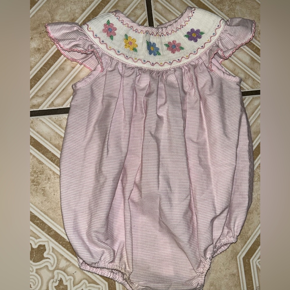 Pink Floral Embroidered Baby Romper